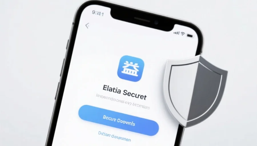 一部现代智能手机屏幕上显示恒行6应用的安全下载界面，旁边有安全盾牌图标，背景简洁